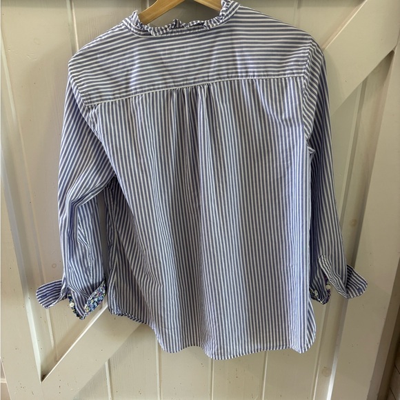 Talbots Cotton Striped Button-Up Shirt with Floral Accents Nautical Vacation LP - Picture 4 of 9